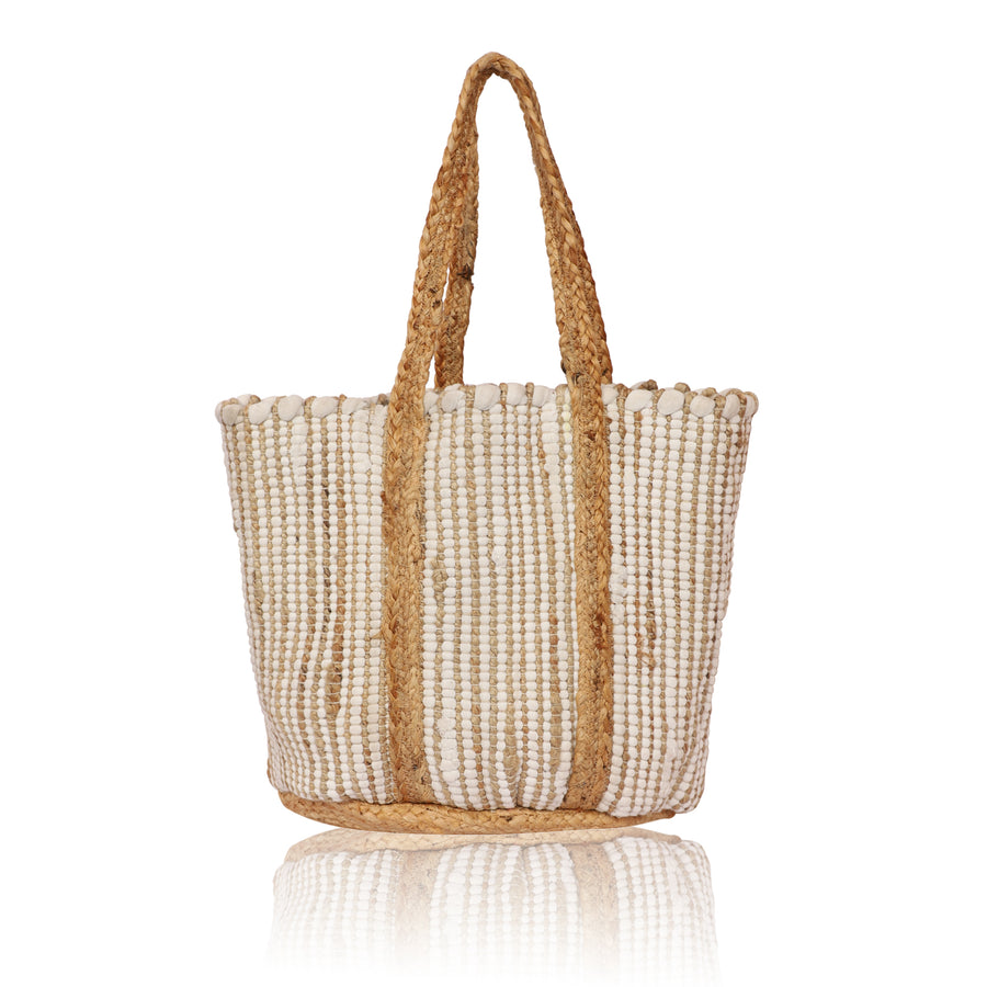 Tote Bag Jute Cotton White Stripes CS2142