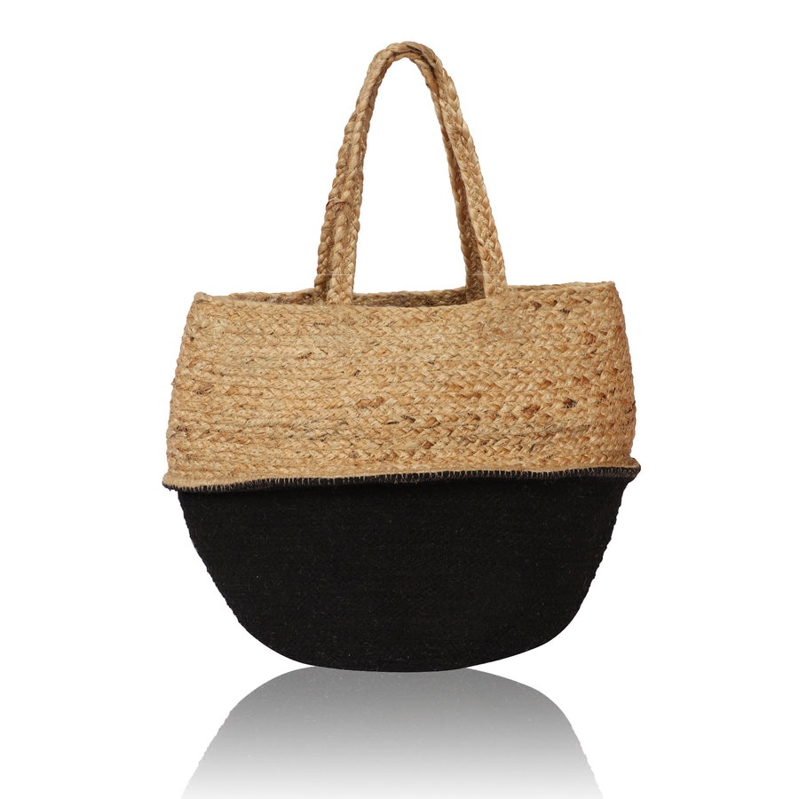Black-Natural Two Tone Color Pure Jute Tote Bag