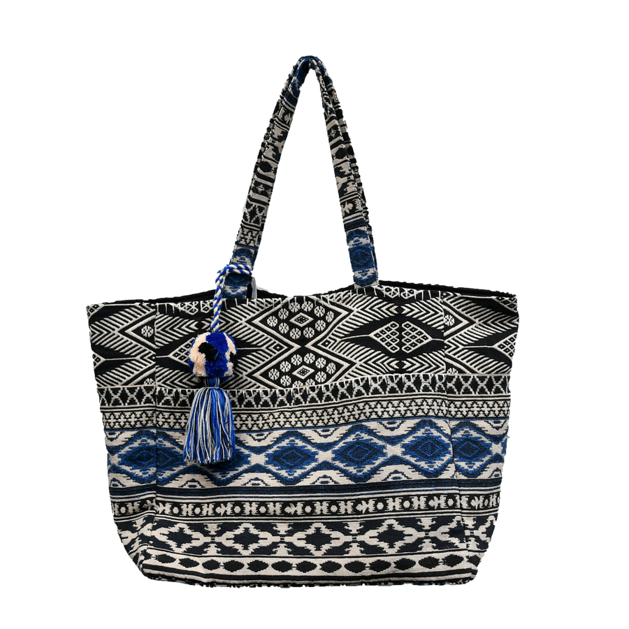 Royal Blue and Black Patterned Tote