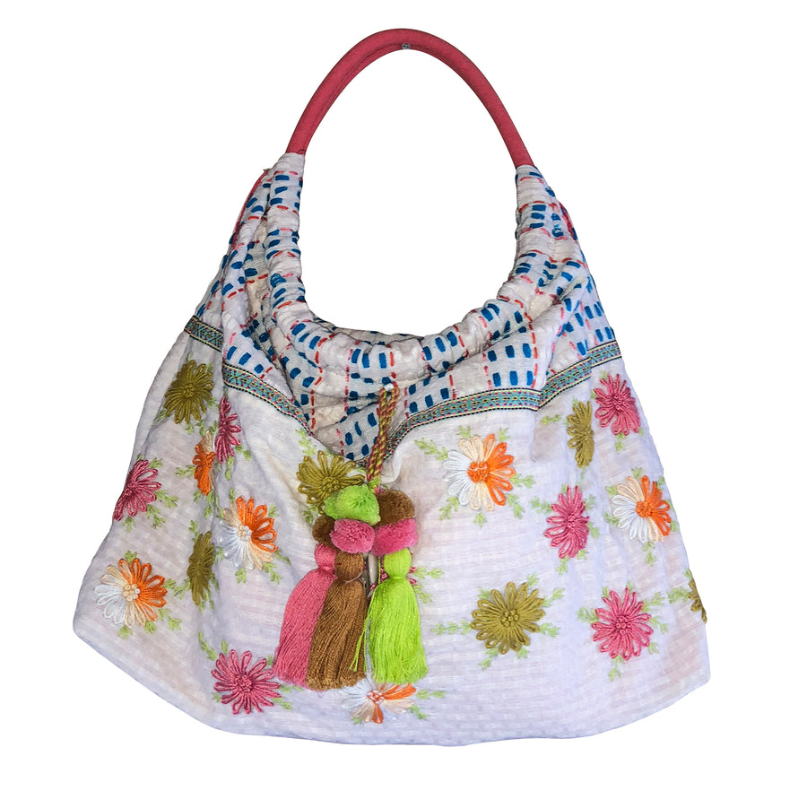 Embroidered Flowers Shoulder Hobo Bag