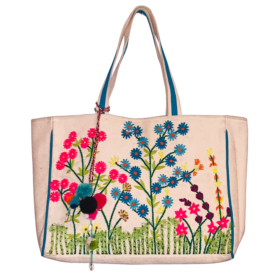 Embroidered Garden Tote Bag