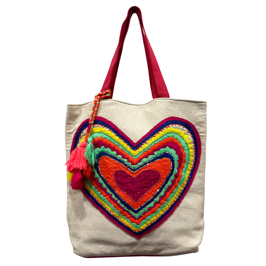 Heart Applique Design Pure Cotton Canvas Tote Bag