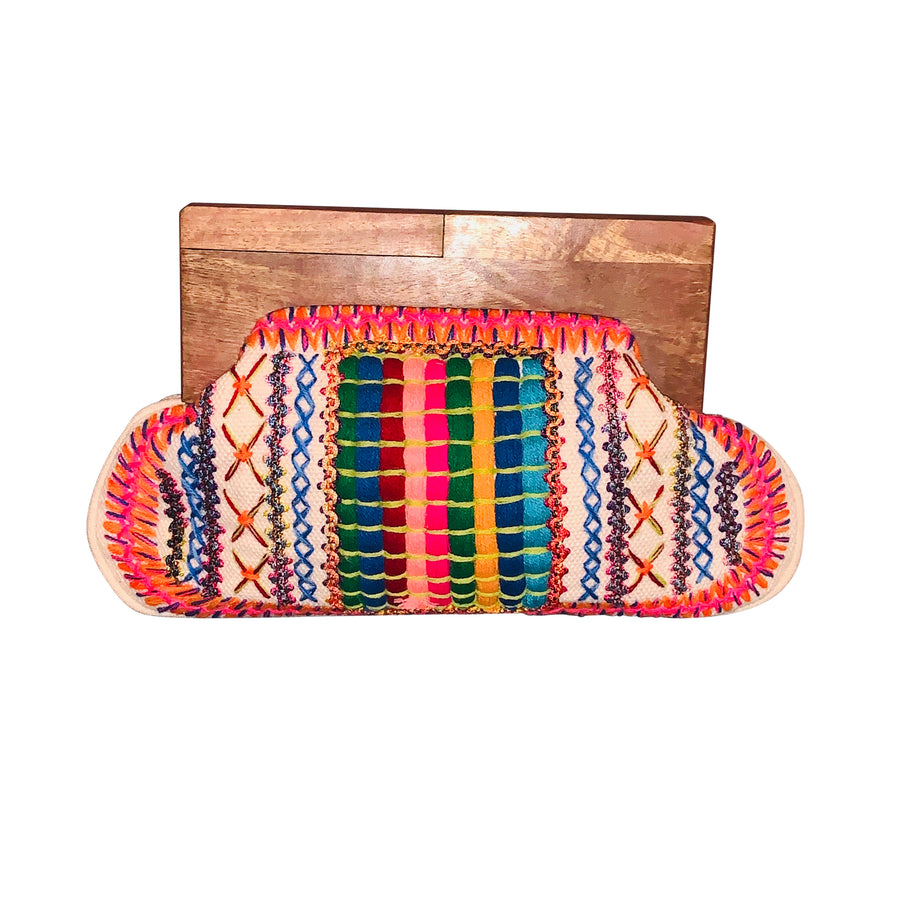 Bright Stripe Clutch with Wooden Handle