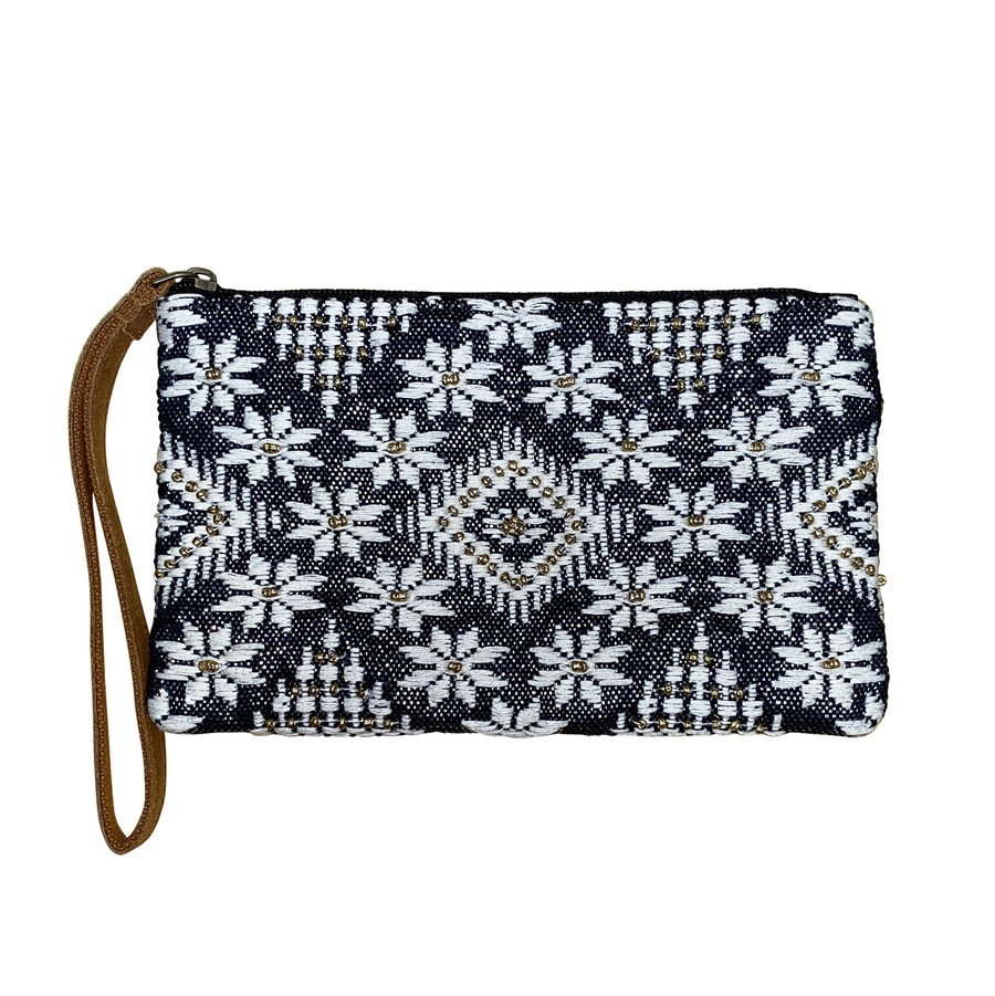 Black Floral Beaded Wristlet