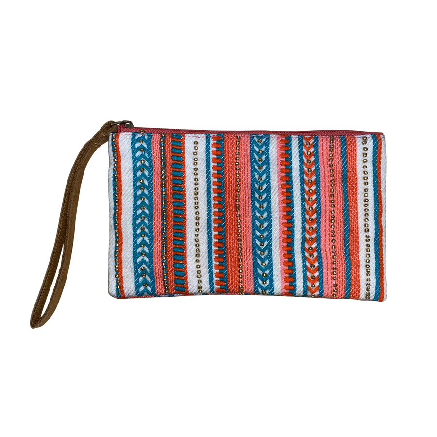 Vibrant Beach Stripes Beaded Wristlet