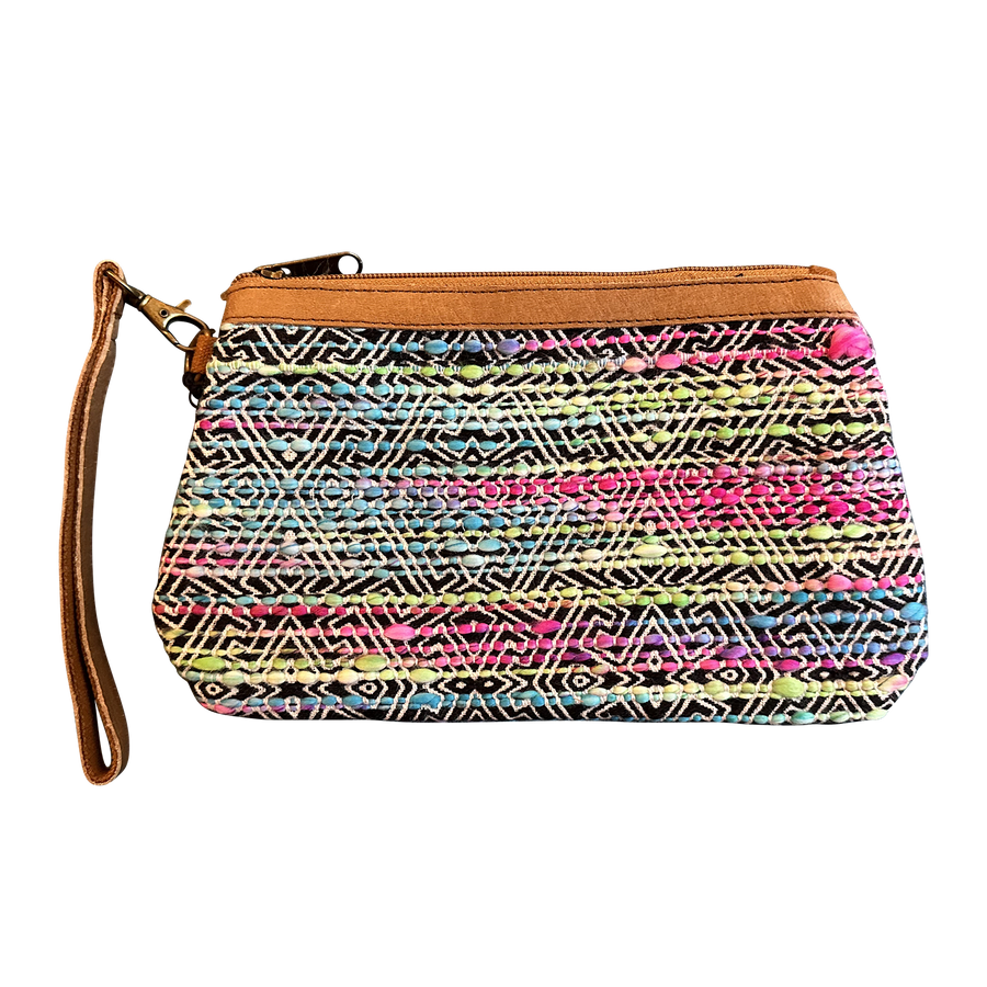 Pastel Stripes Cotton Acrylic Wristlet Purse