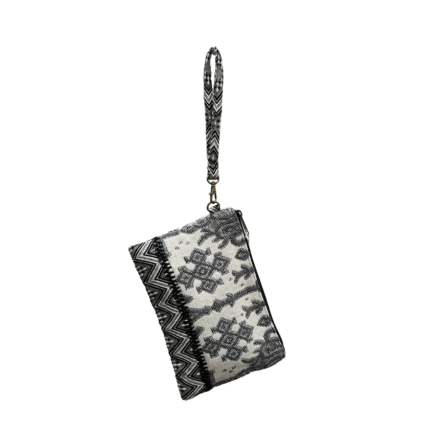 Black and White Tapestry Wristlet