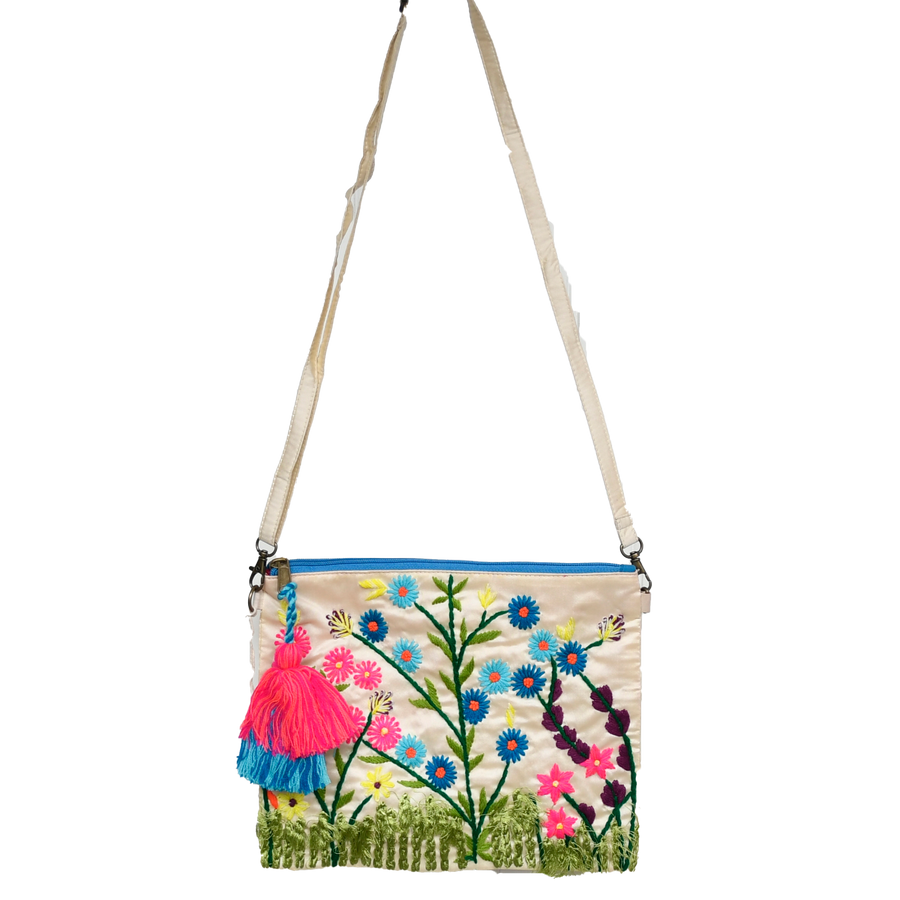 Intricate Embroidered Design Garden Crossbody Bag