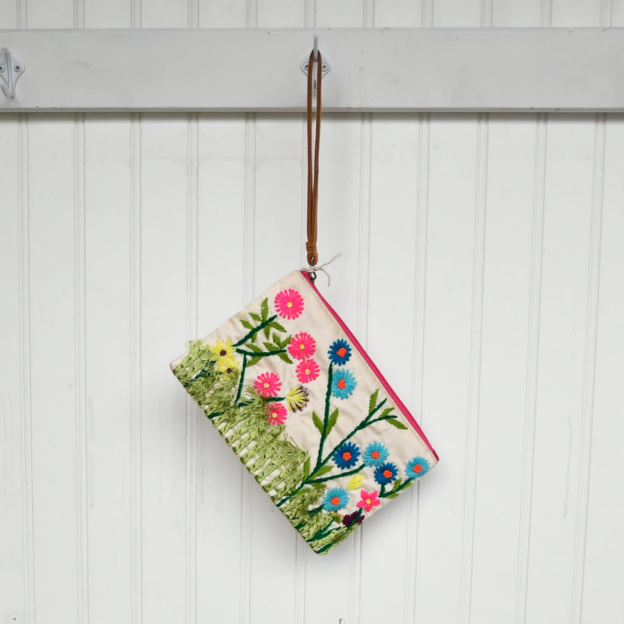 Embroidered Garden Elegant Durable Wristlet