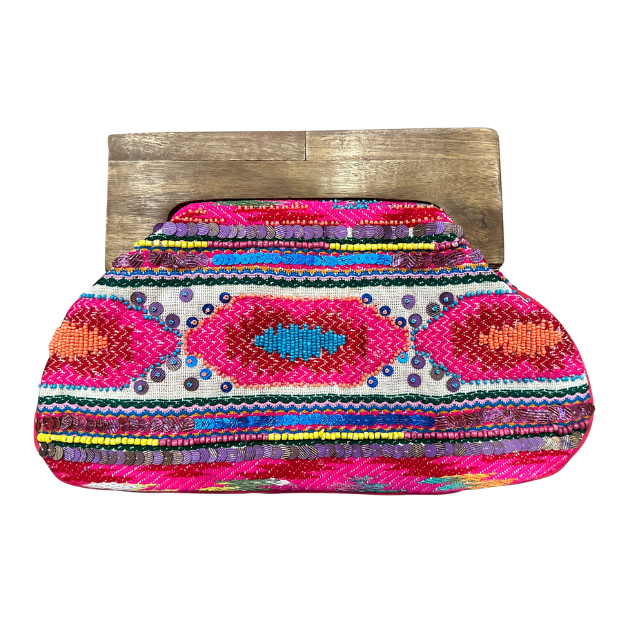 Beaded Clutch with Wooden Handle