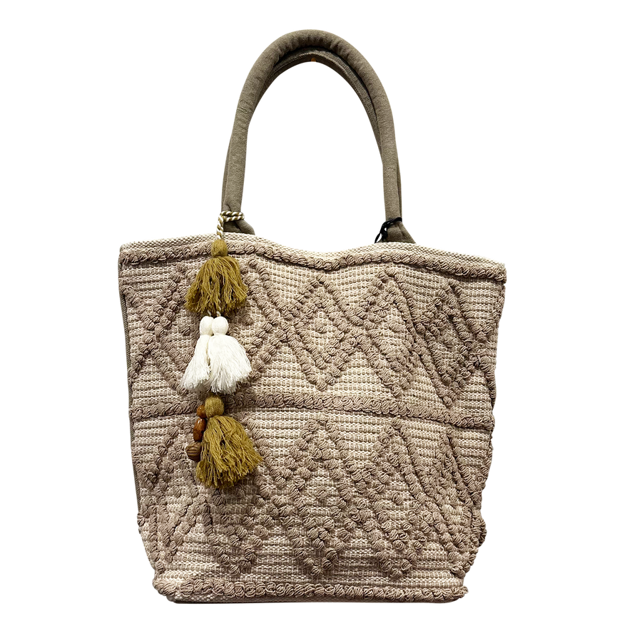 Beige Diamond Tote with Tassels