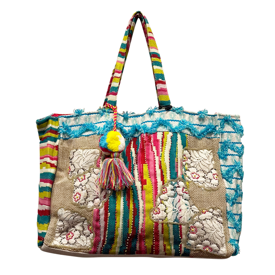 Colorful tote with Flower Patches