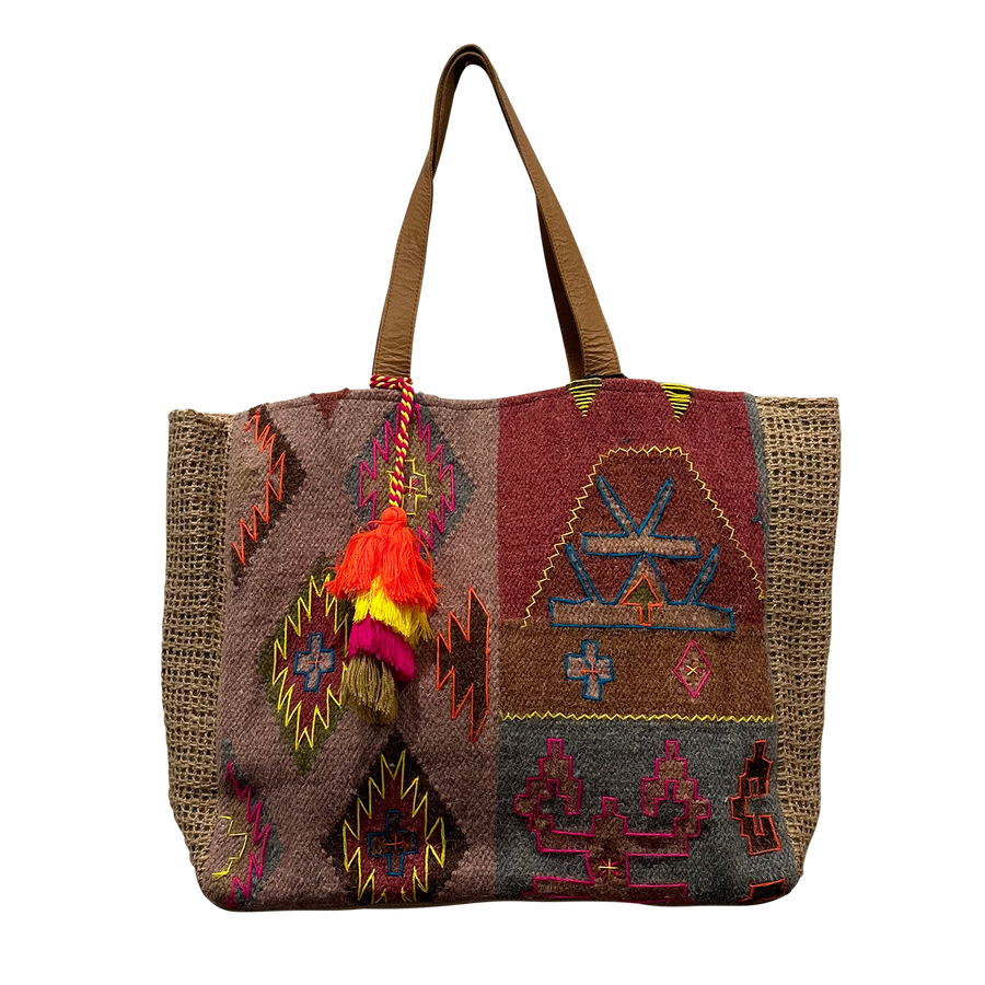 Aztec Cotton and Wool Tapestry Print Tote