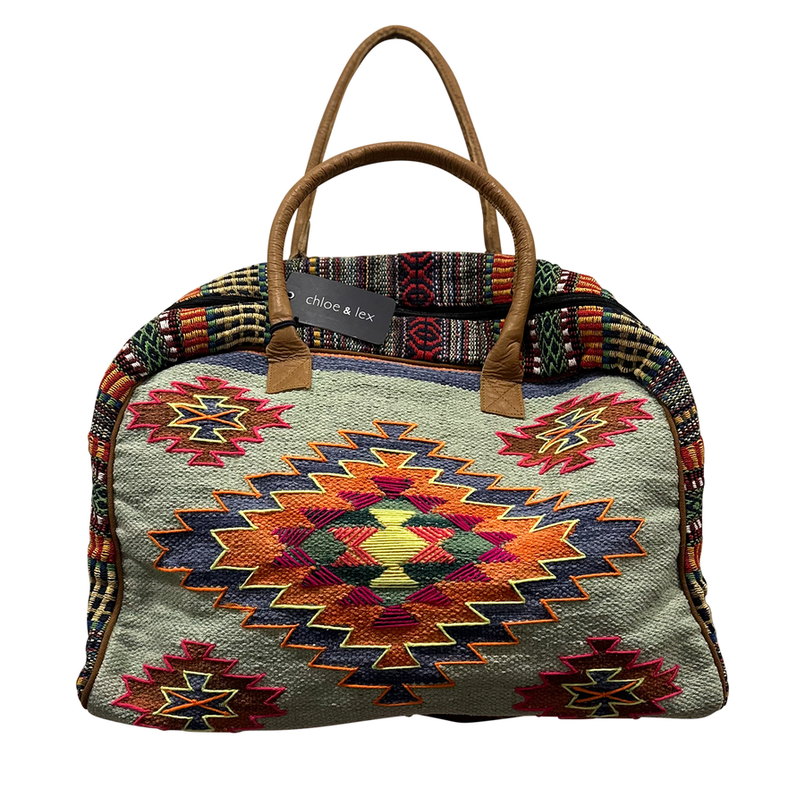 Aztec Print Leather Handle Traveler tote