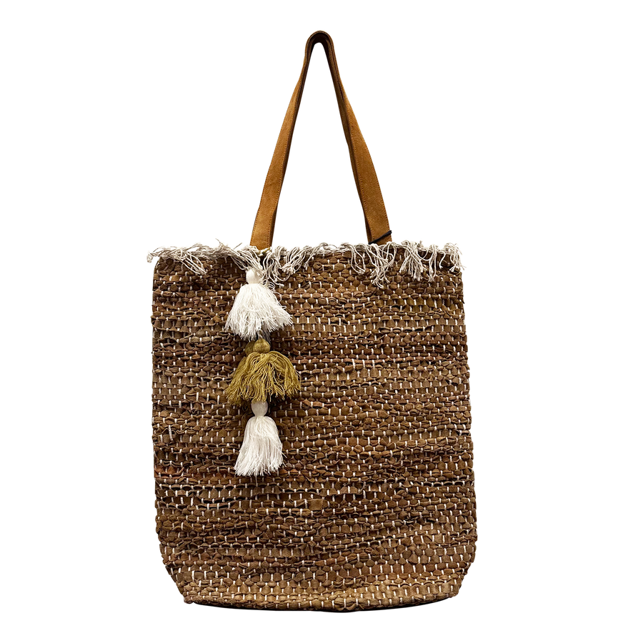 Cotton Leather Blend Hand-Woven Classic Tote Bag