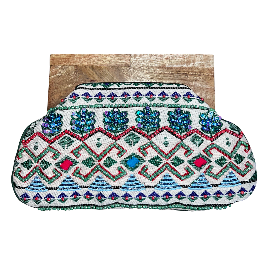 Beaded Clutch with Wooden Handle