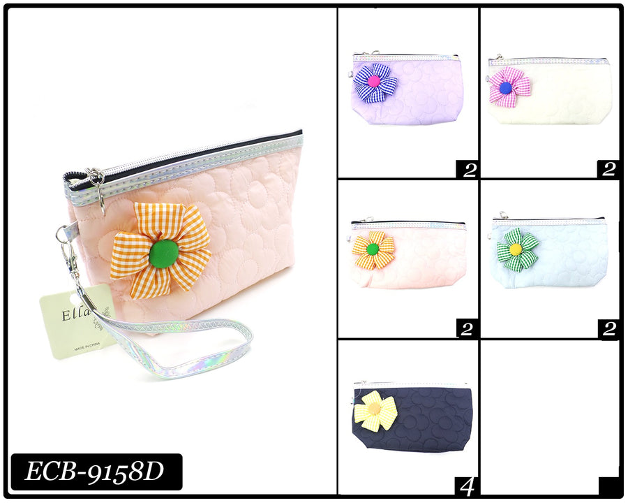 Flower Pin Quilted Cosmtic Bag