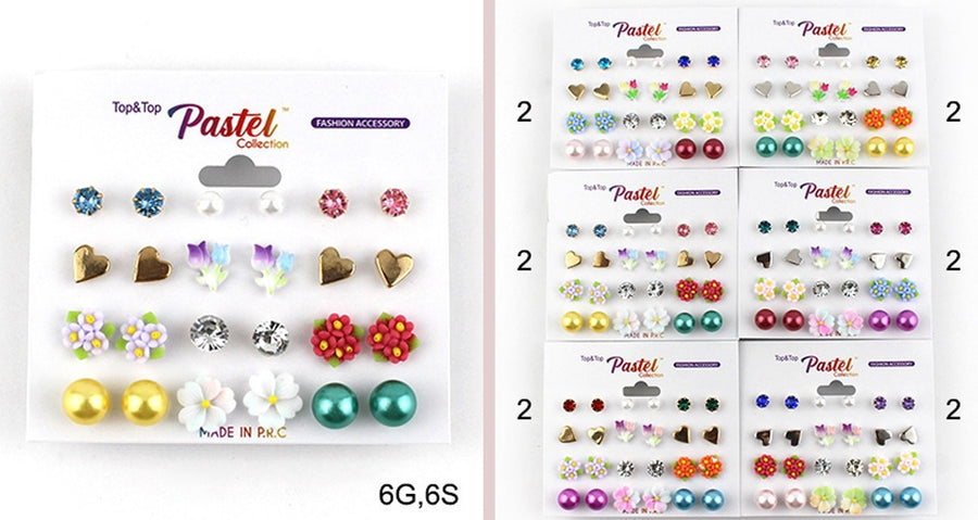 Pastel Collection Stud Earrings - Flower & Crome Heart Mix