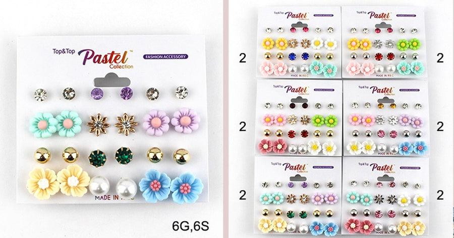 Pastel Collection Assorted Stud Earrings Multi-Color Flowers
