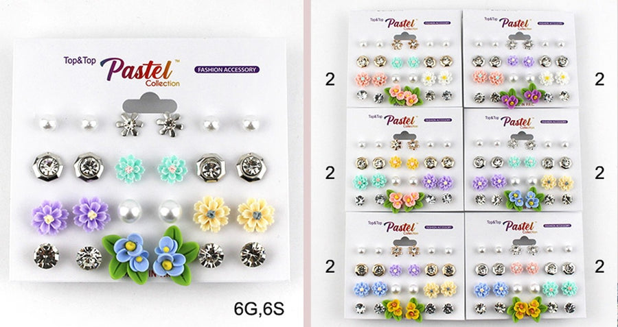 Pastel Collection Assorted Stud Earrings Colorful Flowers