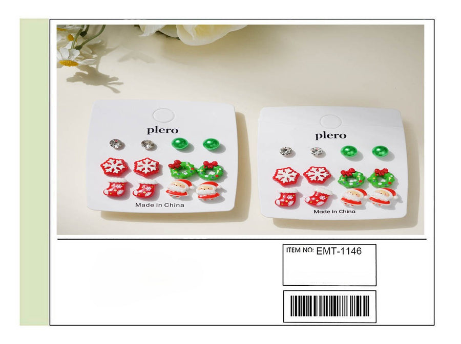 Santa, Reef, Stoking and Snowflake Holiday Stud Earring Set