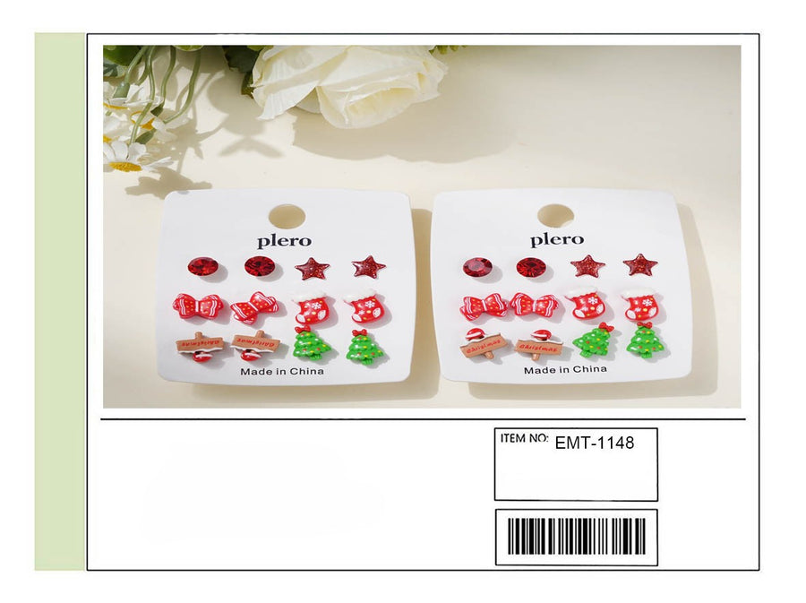 Sign, Tree, Bow and Stocking Holiday Stud Earring Set