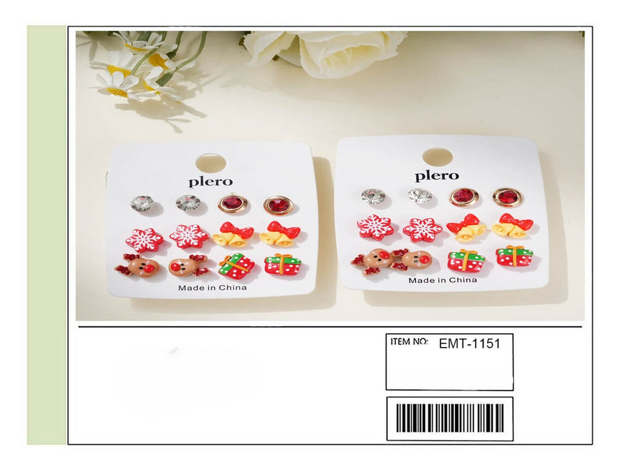 Snowflake, Bells, Reindeer and Present Holiday Stud Earring Set