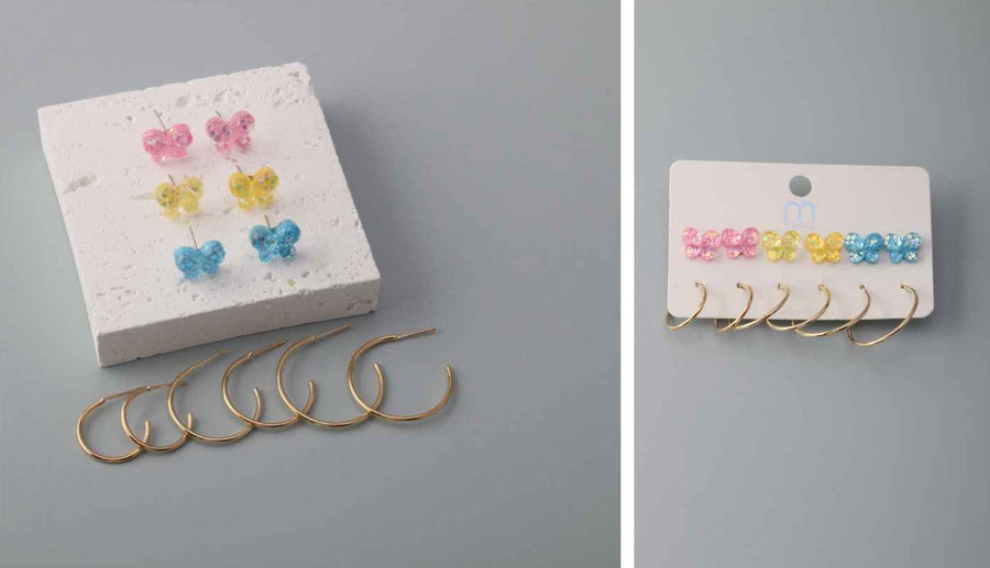 Butterfly Studs and Gold Hoop Earring Sets