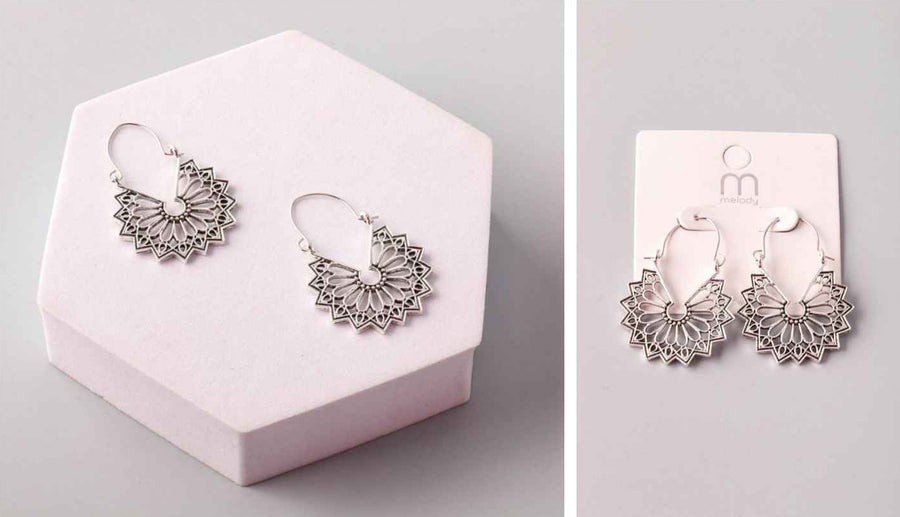 Filligree Silver Flower Hoops