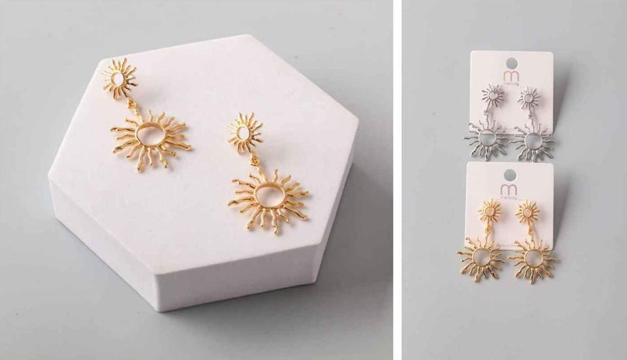 Double Wavy Sun Ring Drop Earring