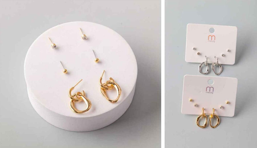 Sculpt Ring Drop Stud Earring Set