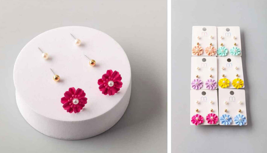 Flower Studs with Silver and Gold Ball Studs