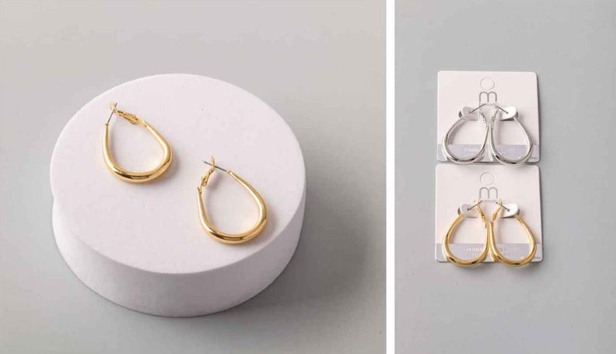 Stainless Steel Teardrop Hoop Earring
