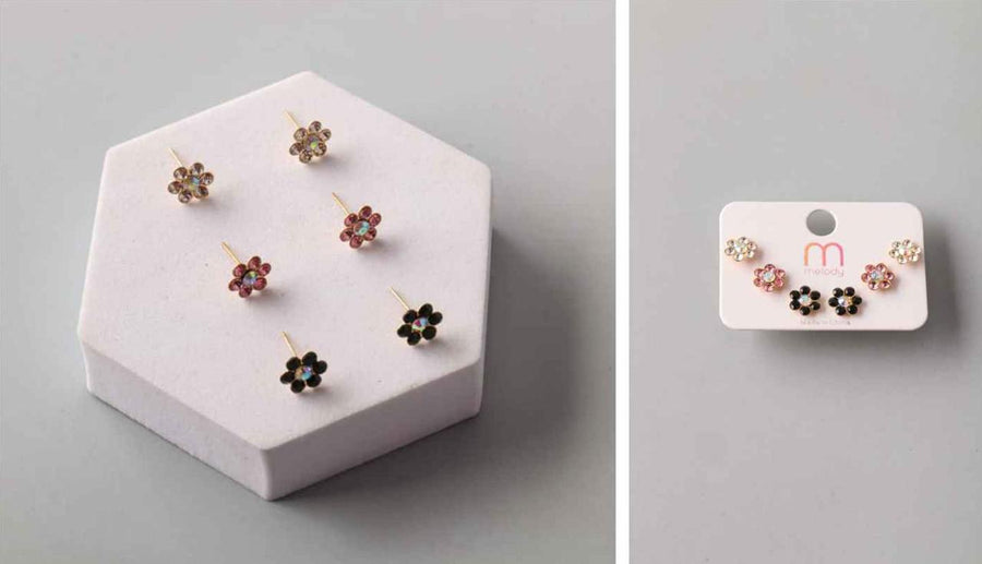 Rhinestone Daisy Studs Earring Set