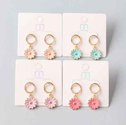 Enamel Daisy Ring Drop Earring
