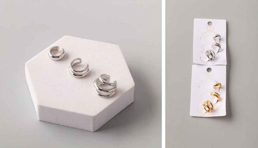 Mix Layer Bar Cuff Earring Set, gold and silver