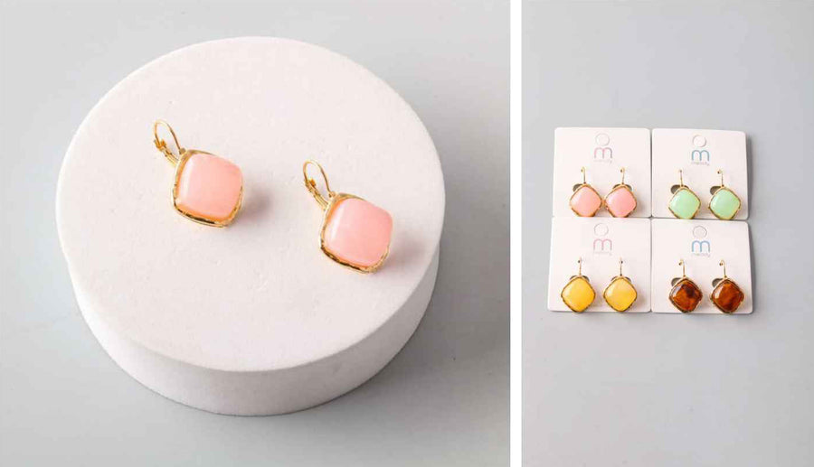 Square Stone Earrings in Gold