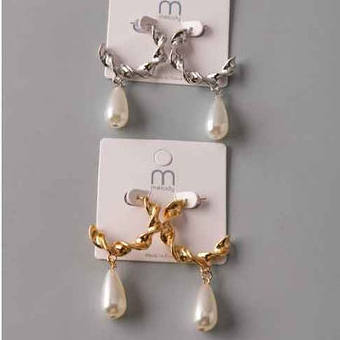 Pearl Drop Twist Hoop Earring