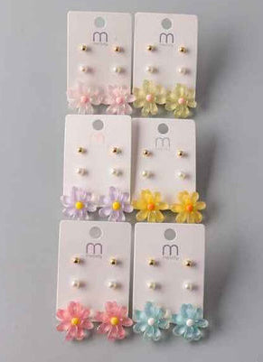 Glass Daisy Stud Earring Set