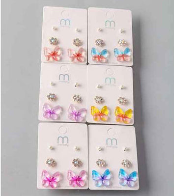 Glass Butterfly Mix Stud Earring Set