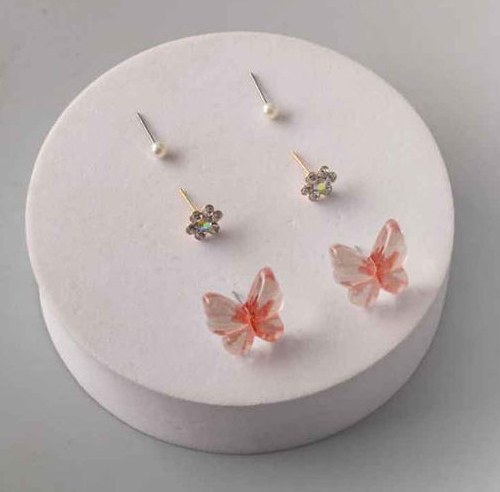 Glass Butterfly Mix Stud Earring Set