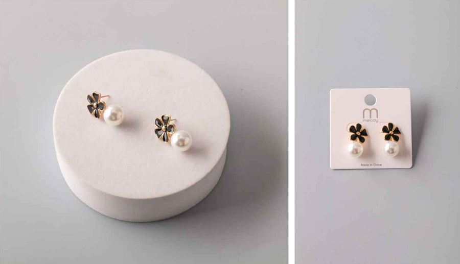 Flower Stud Earrings with Pearl