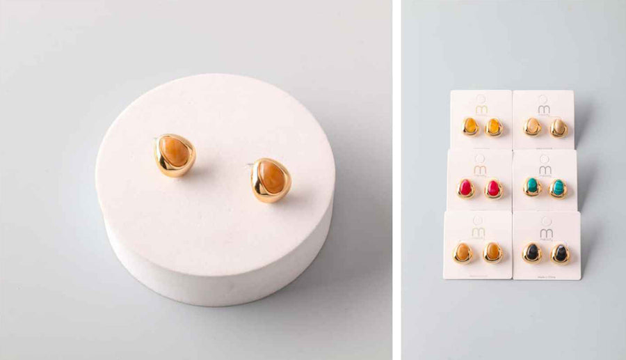 Teardrop Gold Earrings with Stone