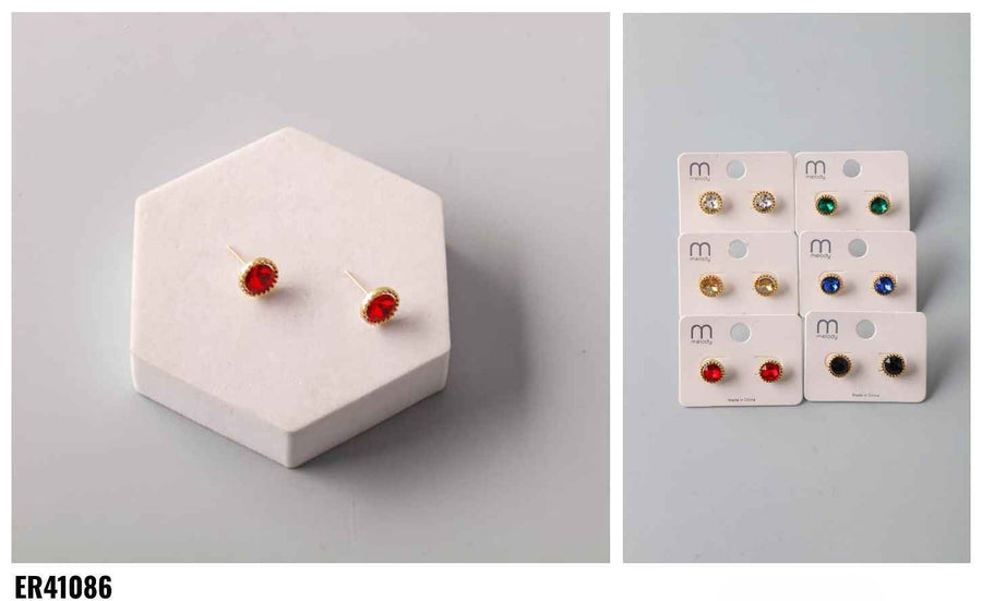 Texture Set Round Crystal Earrings