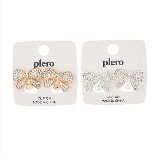 Bow Crystal Clip On Earrings
