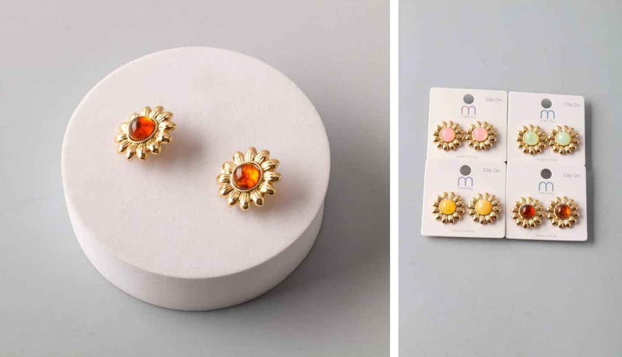 Sunflower Stud Earrings with Stone