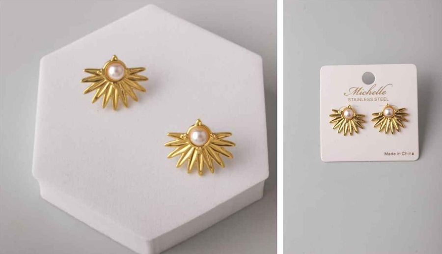 Stainless Steel Pearl Spike Arch Earrings