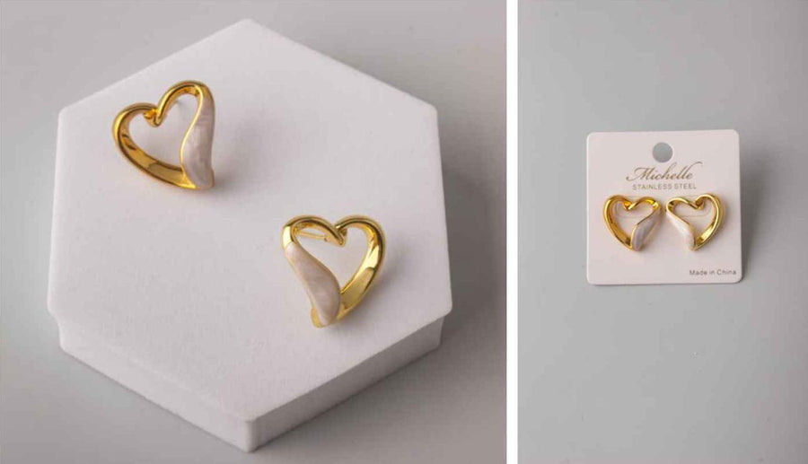 Stainless Steel Enamel Ribbon Heart Earring