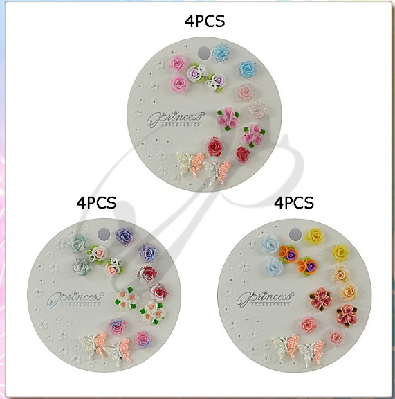 Flower Stud Earrings, 7 pairs per card