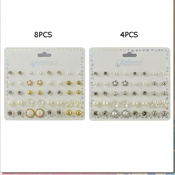 Stud Earrings Pearl and Flowers Gold and Silver